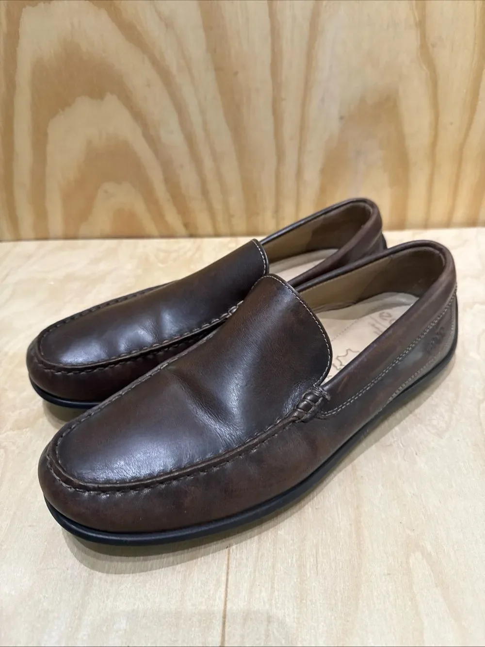 ECCO Men’s Brown Leather Slip-on Loafers Driving Shoes Size 10 1/2 ,EU 44